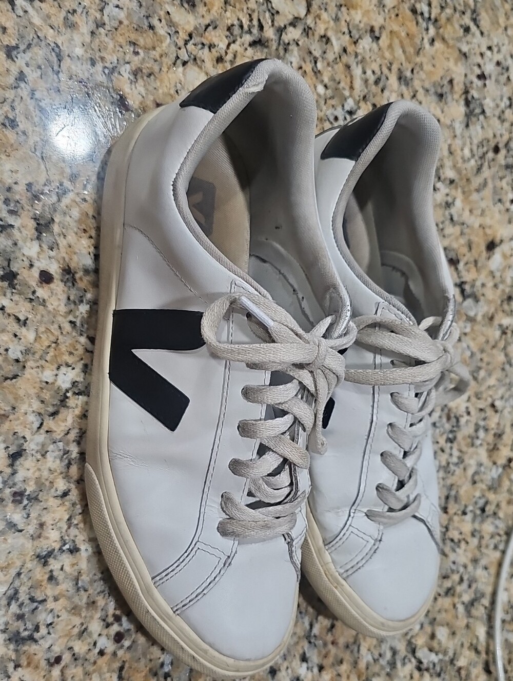 Veja Leather Sneakers in White with Black V Logo